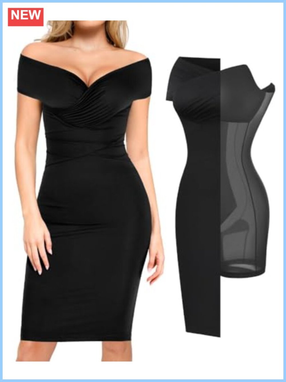 Popilush Shapewear Midi Dress Off Shoulder Bodycon Cocktail Evening Gown